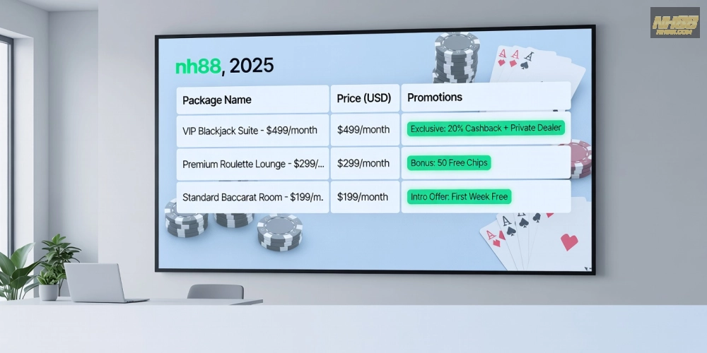 Bảng giá chi tiết các gói dịch vụ live casino nh88 cập nhật 2025