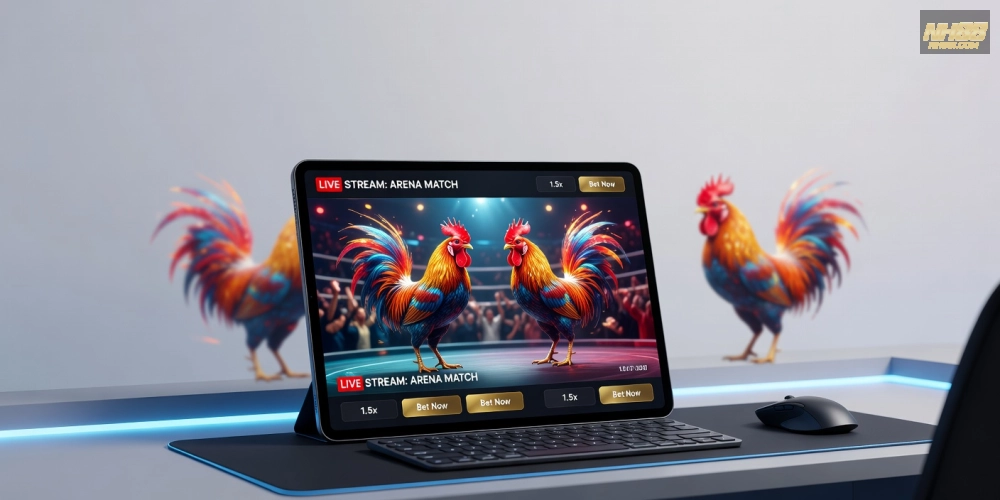 Minh họa khái niệm đá gà trực tuyến nh88 với giao diện nền tảng hiện đại