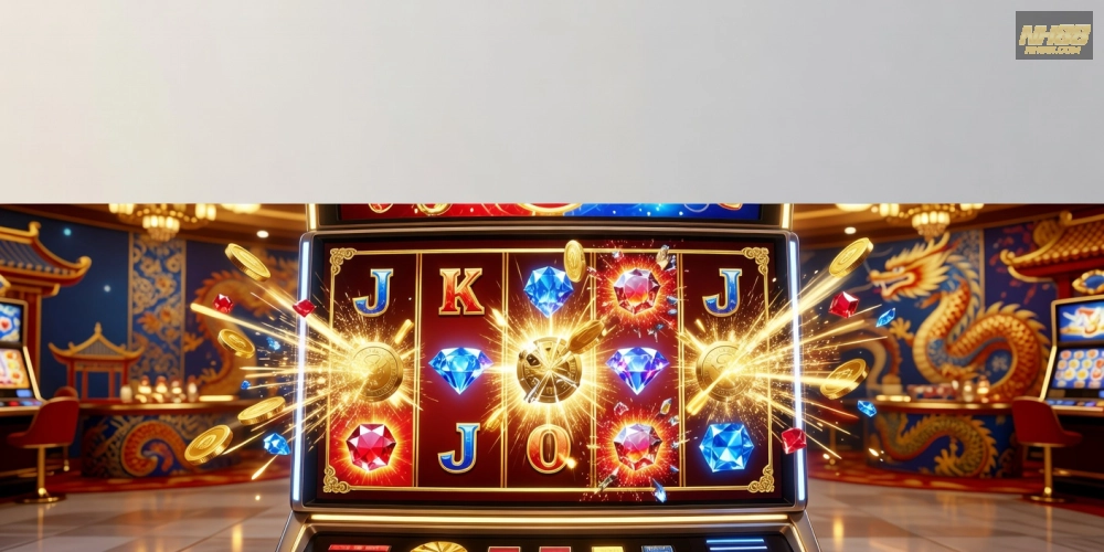Hình minh họa khái niệm nổ hũ nh88 với biểu tượng jackpot hấp dẫn và màu sắc sống động