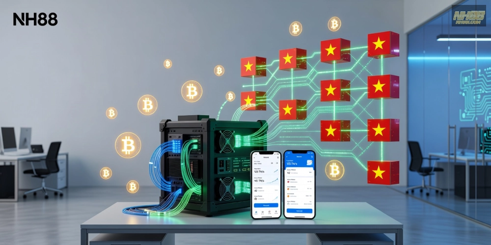 Hình minh họa khái niệm hướng dẫn đào Bitcoin trên nền tảng NH88 chuyên nghiệp và an toàn