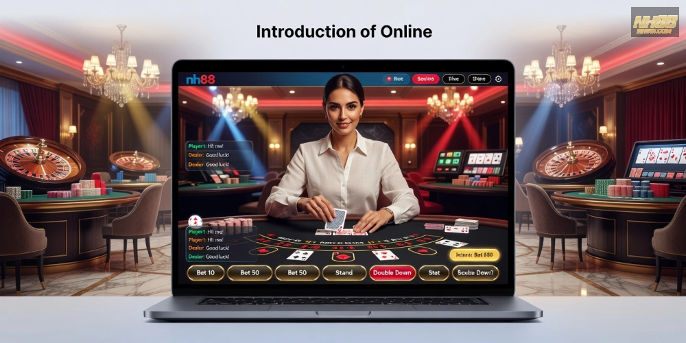 Minh họa giao diện live casino online nh88 với dealer chuyên nghiệp và bàn chơi đa dạng