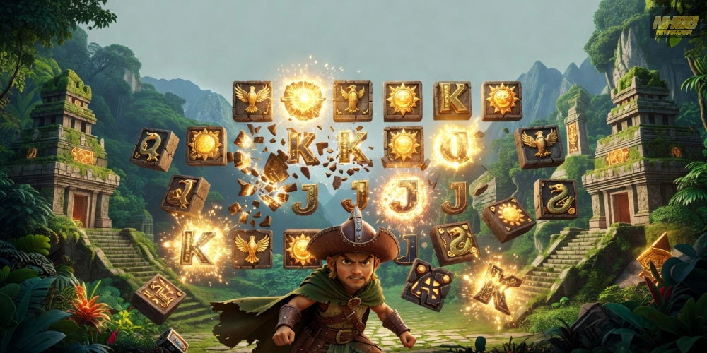 Giao diện trò chơi Gonzo's Quest trên nh88 với hiệu ứng avalanche sống động